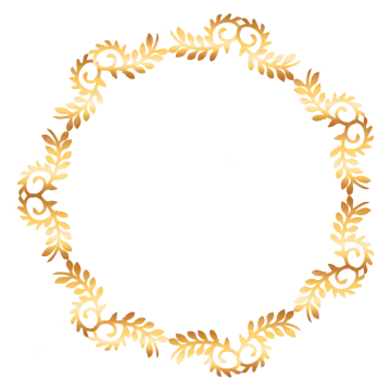 a gold wreath with leaves in the middle