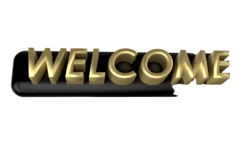 a black and gold welcome sign with the word welcome