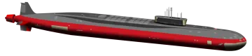 a red and black submarine