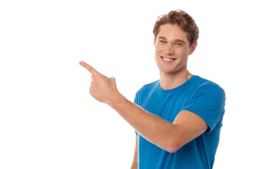 a man wearing a blue t - shirt