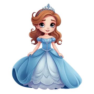 a little girl in a blue dress with a tia on her head