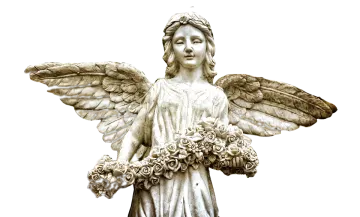 a statue of an angel holding flowers