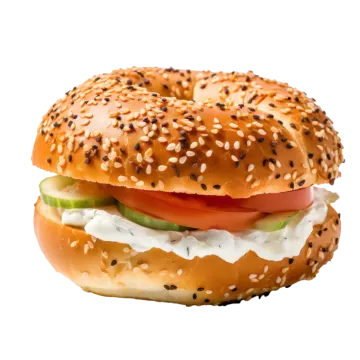 a close up of a bagel on a white background