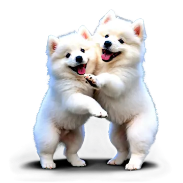 two small white dogs standing on their hinds