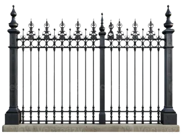 a black wrought fence on a white background