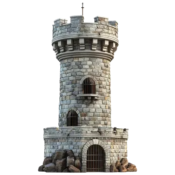 a stone tower with a cross on top of it