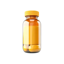 a bottle filled with orange pills