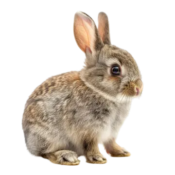 a small rabbit sitting on a white background