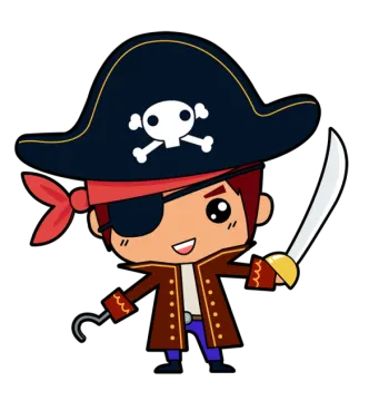 a cartoon pirate with a sword and hat