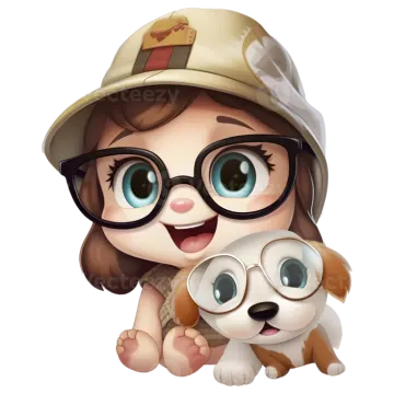a cute little girl in a hat and glasses holding a puppy