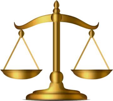 a gold balance scale on white background
