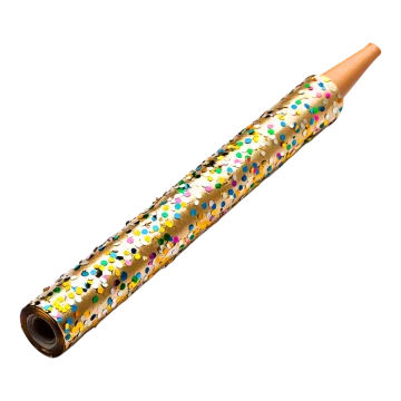a paper tube with confections on it