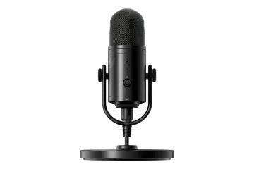 a black microphone on a white background