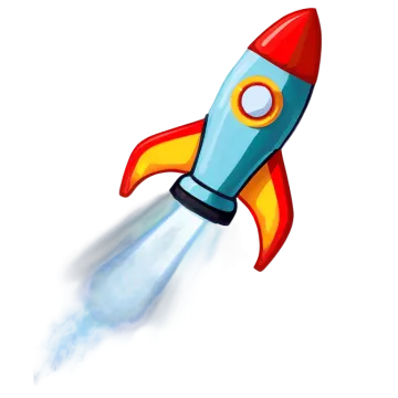 a red and blue rocket flying through the air