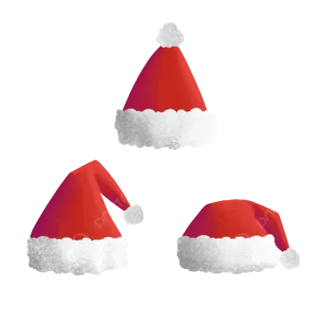 three red santa hats on a white background