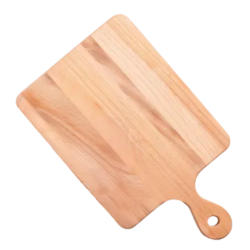 a wooden cutting board on a white background