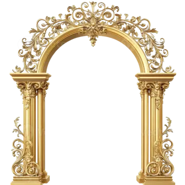 a golden arch with scrolls and flowers
