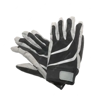 a pair of black and white leather work gloves