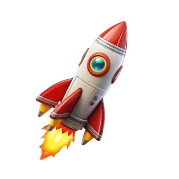 a red and white rocket is flying through the air