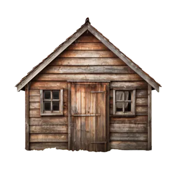 an old wooden house on a white background