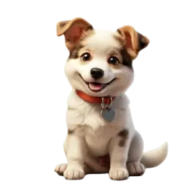 a small dog sitting on top of a white surface