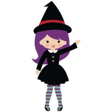 a little witch with purple hair and black dress
