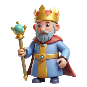 a cartoon character wearing a crown and holding a sword