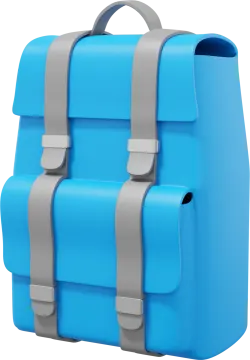 a blue backpack with grey straps