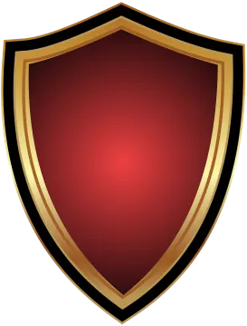 a red shield with gold trim