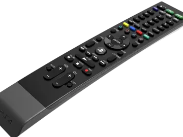 a black remote control on a white background