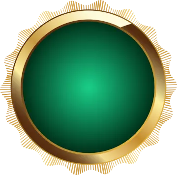 an image of a green and gold medal