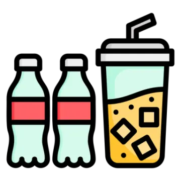 a drink and two bottles of soda