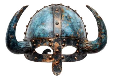 an old viking helmet on a white background