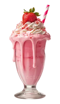 a strawberry milkshak with whipped cream and strawberries