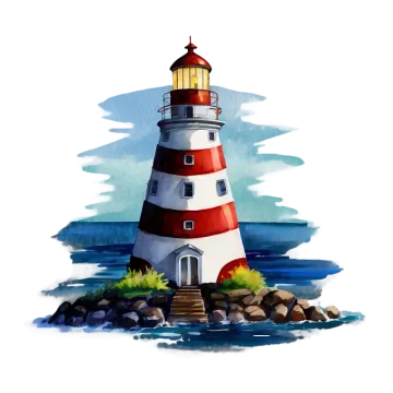 a watercolor painting of a lighthouse in the ocean