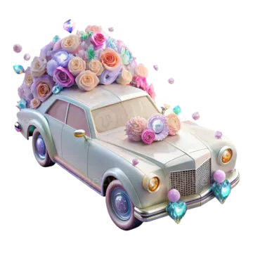 a car decorated with flowers and hearts