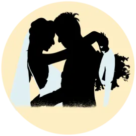 a silhouette of a bride and groom