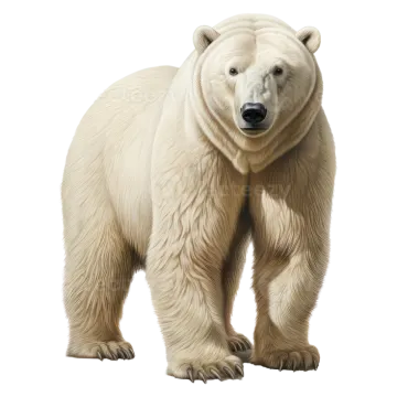 a polar bear standing in front of a white background