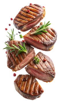 grilled pork with rosemary on a white background