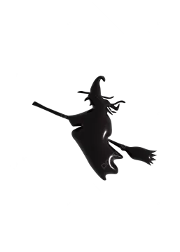 a silhouette of a witch flying through the air