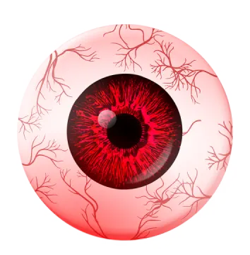 a close up of an eye with red paint on it