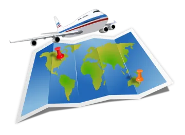 a plane flying over the world map