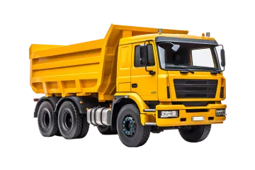 a yellow dump truck on a white background