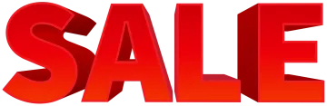 a red sale sign on a white background