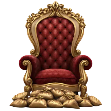 a red chair sitting on top of pillows