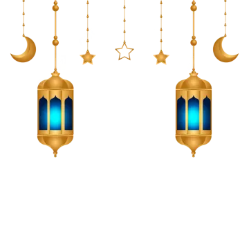 three hanging lanterns with stars and crescents