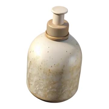 a white bottle with brown spots on it