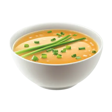 a white bowl filled with soup and green onions