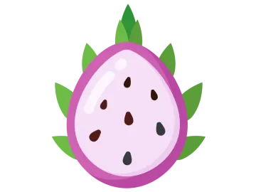a purple dragon fruit with green leaves on top
