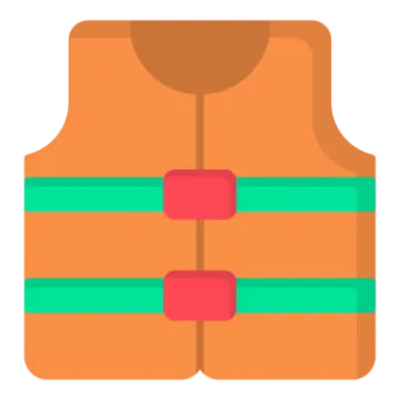 an orange life vest with green straps